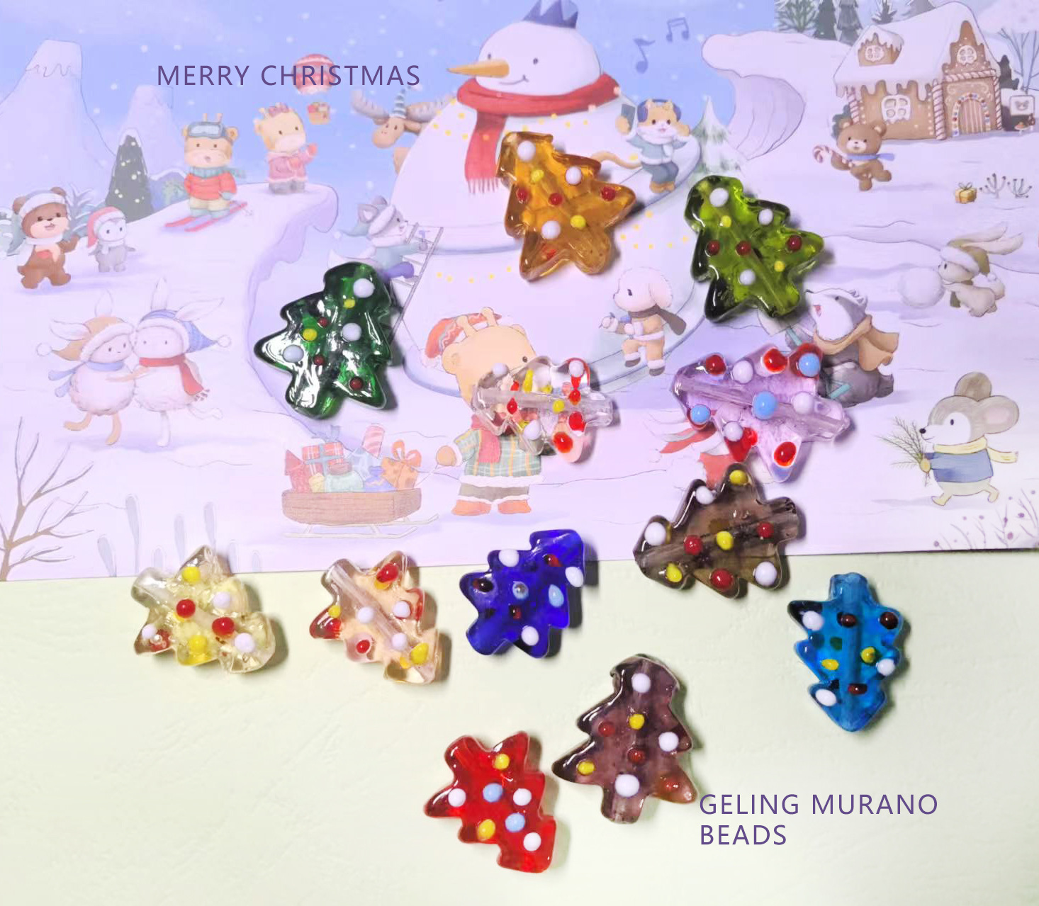 圣诞树简约可爱童趣彩色红黄白点撞色手工琉璃DIY耳环饰材料配件详情4