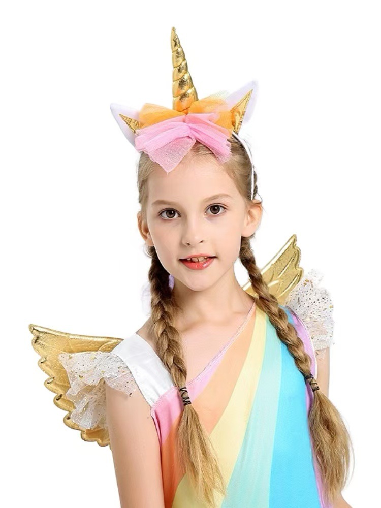 儿童演出服万圣节cosplay服装独角兽连衣裙子舞台表演彩虹详情2