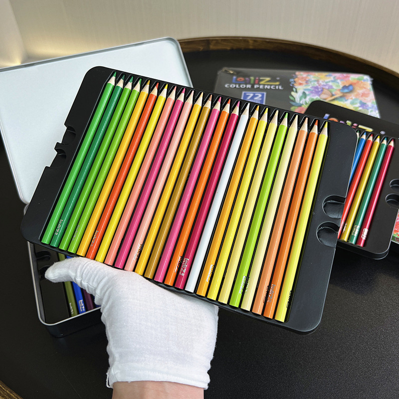 跨境外贸素描油性彩铅绘画美术彩色铅笔50/72色铁盒装画笔彩笔套详情13