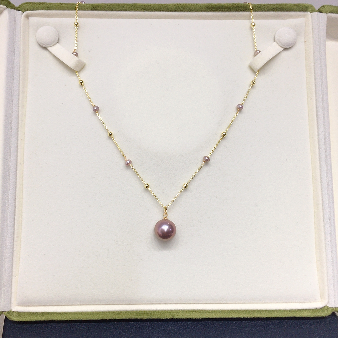 诸暨精致爱迪生淡水珍珠吊坠项链18K包金满天星首饰礼物批发直播详情8