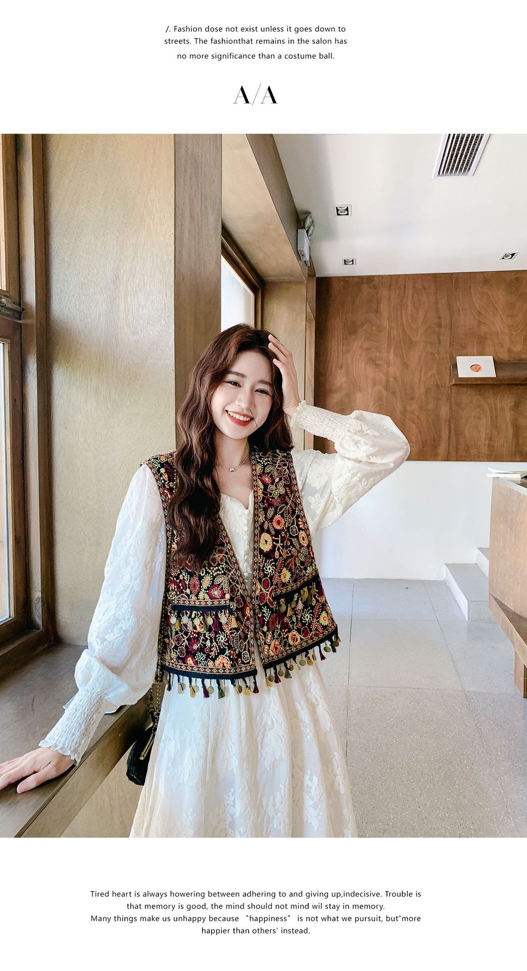 Real shot Bohemian fringed vest jacquard long dress two-piece set 2025 autumn collection lace patchwork V-neck dress pic 26