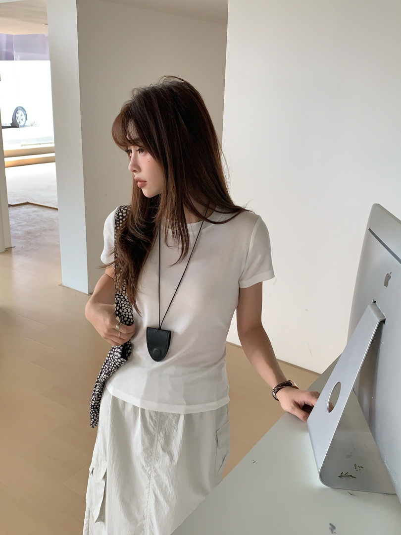 GAGD Tencel wool shoulder short-sleeved T-shirt for women, Millennium, sweet and cool, waist-tightening sport short-sleeved T-shirt top for spring pic 18