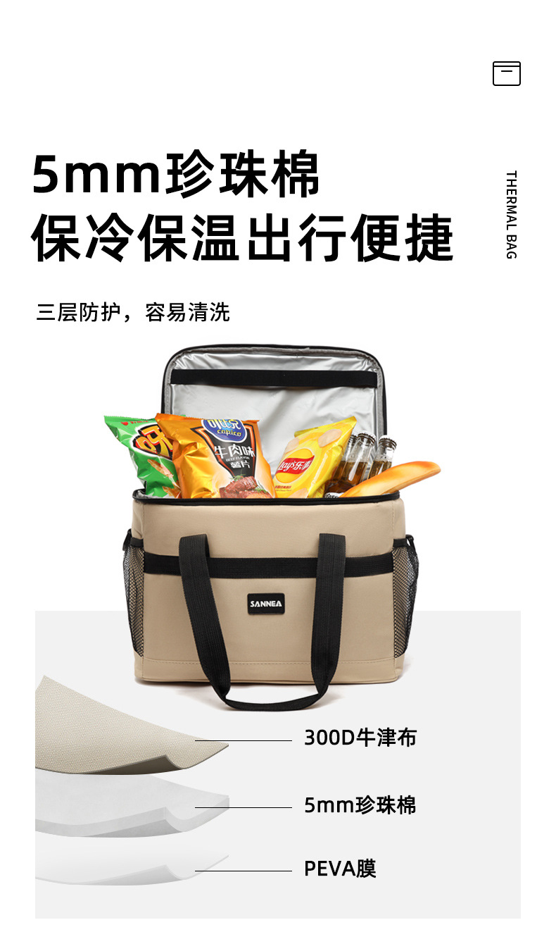 SANNE Cross-border Oxford cloth lunch box bags, hand-purified color takeout bags, outdoor picnic insulated and fresh-keeping bento ice packs pic 3