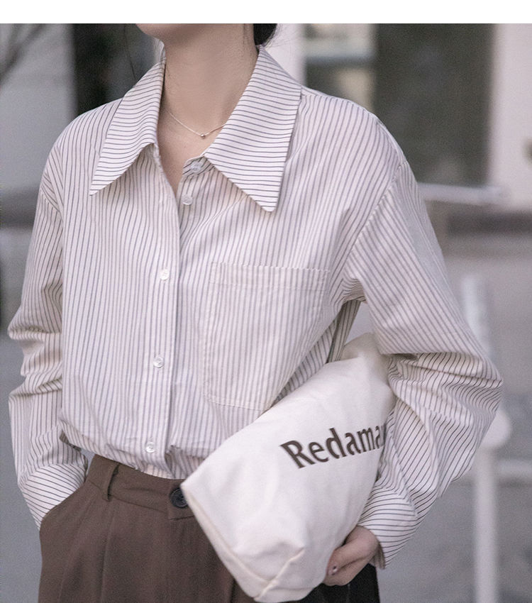 蓝色条纹衬衫女2025春秋新款设计感小众宽松显瘦春秋外穿长袖衬衣详情16
