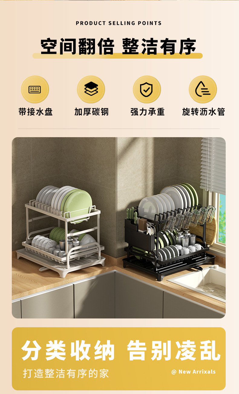 厨房置物架碗碟盘沥水架家用多功能放碗架筷子刀具砧板水杯收纳架详情2