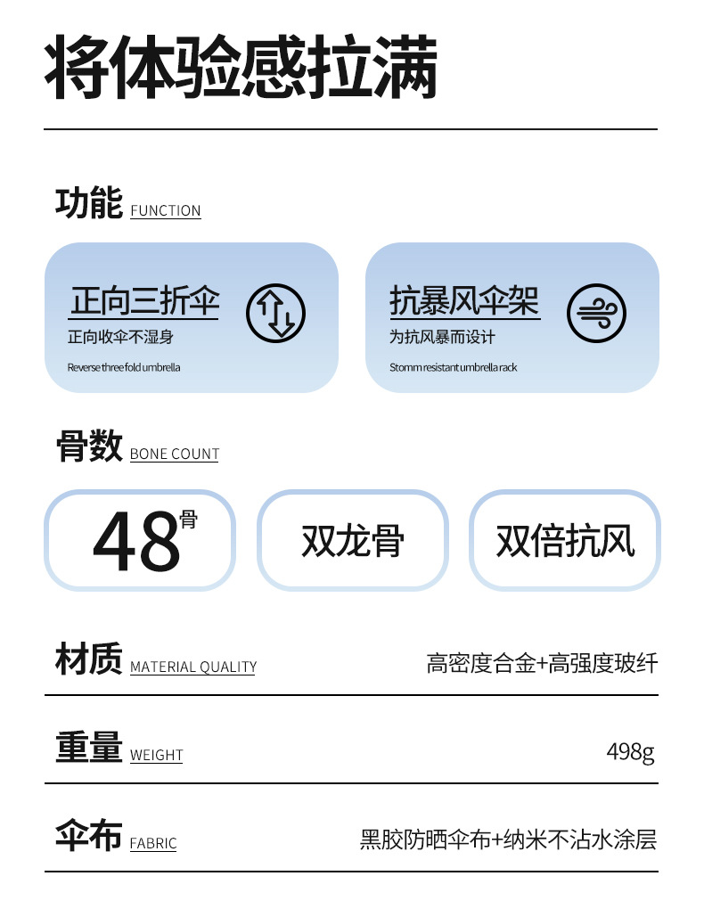 三折48骨自动雨伞大号黑胶防晒太阳伞批发晴雨伞广告伞折叠遮阳伞详情14