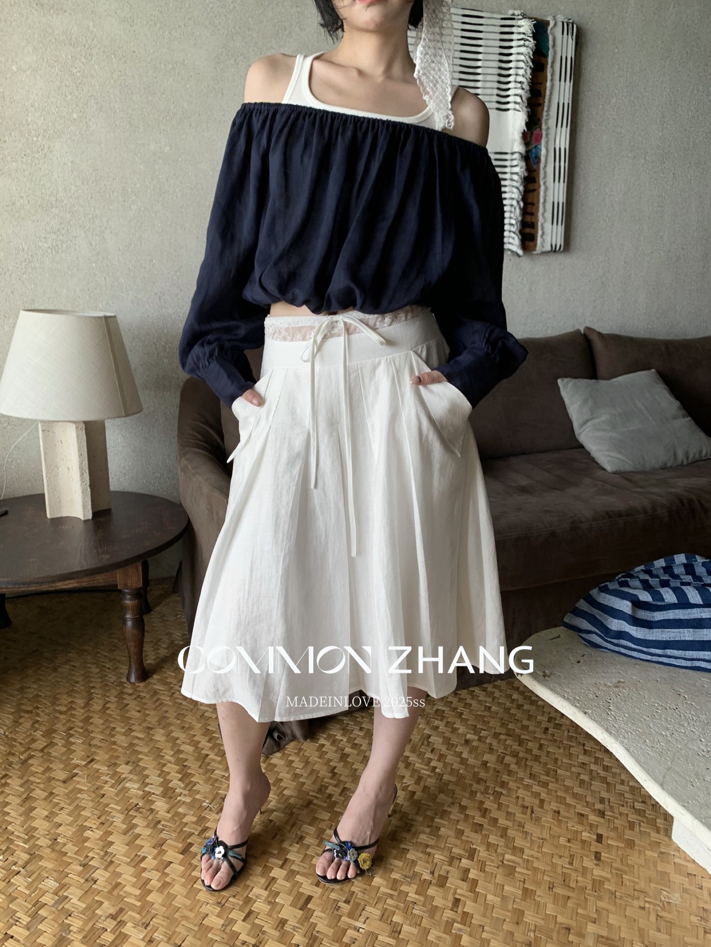 CZ ZHANG Summer French lace-up waist Tencel solid color low-waist A-line pleated skirt B22859 pic 13