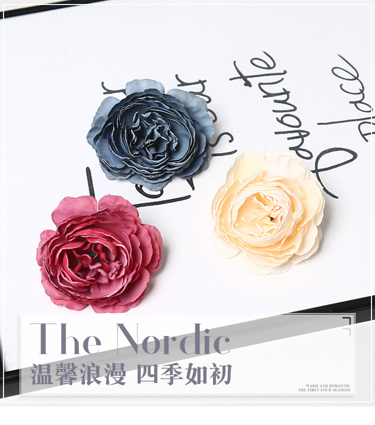 高级焦边牡丹仿真花头复古渐变多色手工DIY发饰胸花配件假花批发详情1