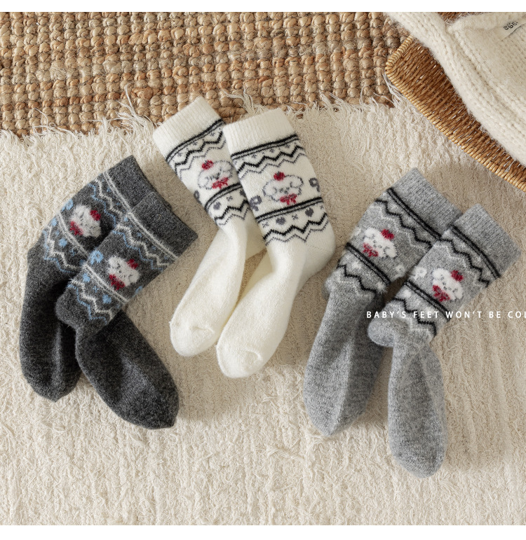 儿童袜子秋冬季加厚保暖羊毛袜儿童韩版卡通小狗冬款羊绒中筒袜详情10