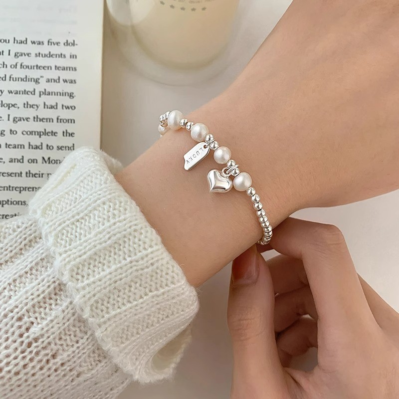 Korean InS-style freshwater high-gloss pearl niche bracelet for women, s925 sterling silver jewelry, broken silver style, versatile and high-end pic 13