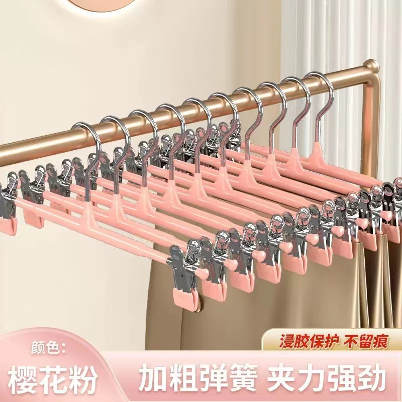 Wholesale of upgraded home seamless trouser racks, stainless steel plastic-coated thickened skirt clips and underwear clips, adjustable strong clothes hangers pic 3
