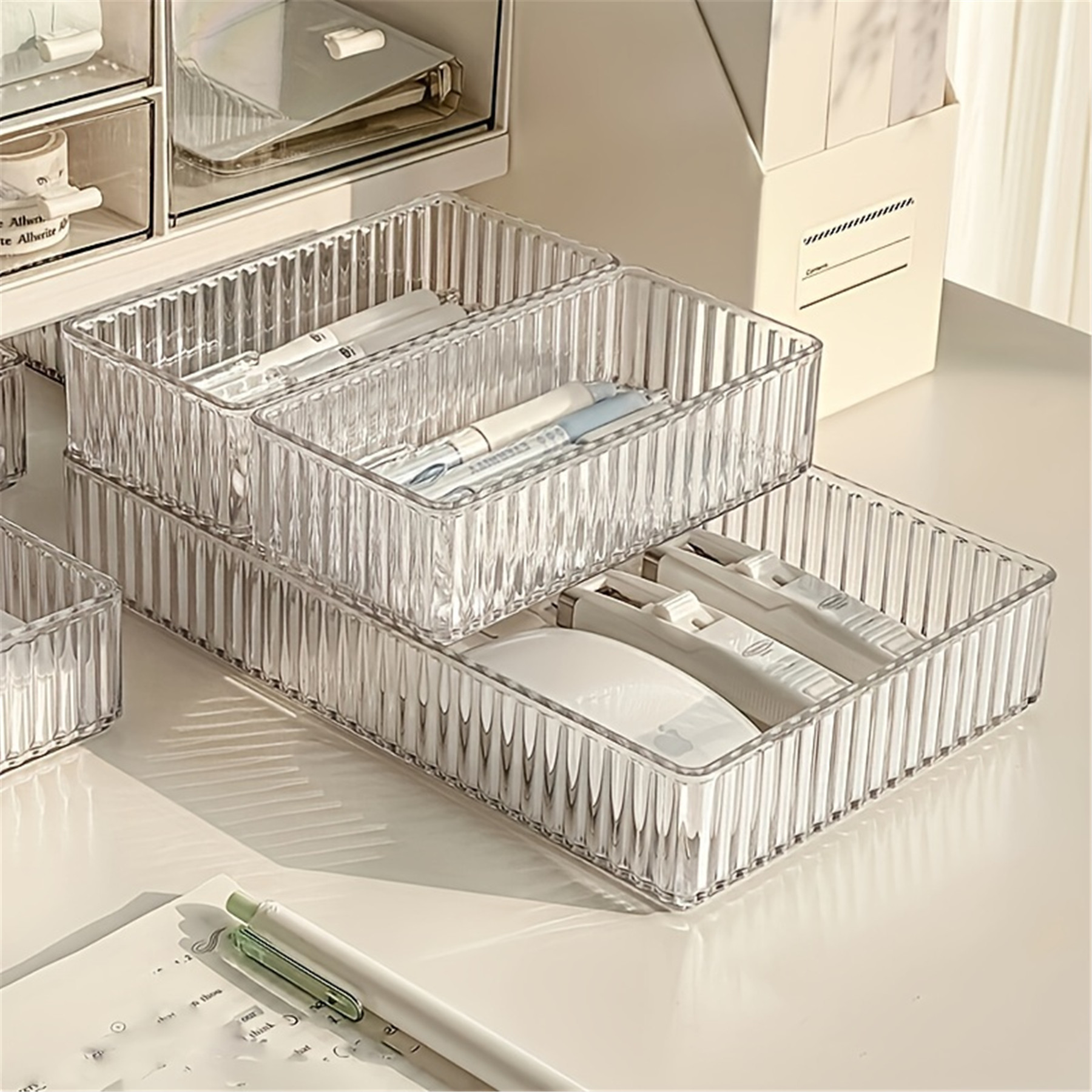 TEMU 希音PET抽屉式内置收纳盒化妆品桌面透明透明收纳盒轻奢收纳详情1