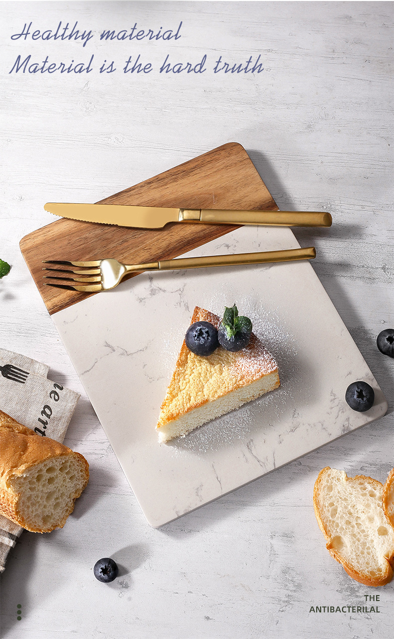 Square marble spliced acacia wood dinner plates, kitchen cutting boards, chopping boards, creative Western flat plates, simple trays, cross-border pic 8