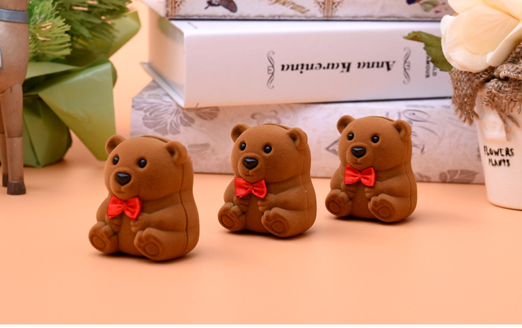 Cute plastic cartoon plush bear ring, pendant, stud and jewelry box in stock pic 11