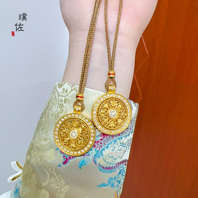 久不掉色越南沙金镶钻吉祥八宝罗盘如意绳项链可旋转吊坠毛衣链女详情2