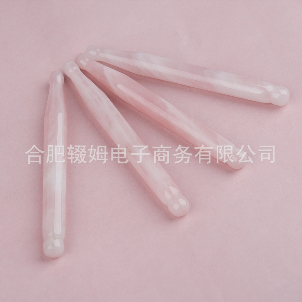 批发外贸天然粉晶玉石按摩器脸部面部刮板质感温润手工打磨穴位笔详情18