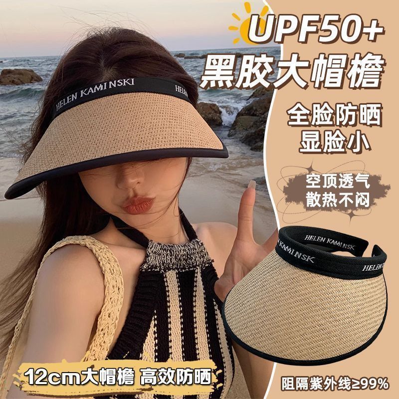 【 New Customers get a 5-yuan discount 】 Open-top uv sun protection hat for women, summer large-brim beach sunshade straw hat for cycling pic 1