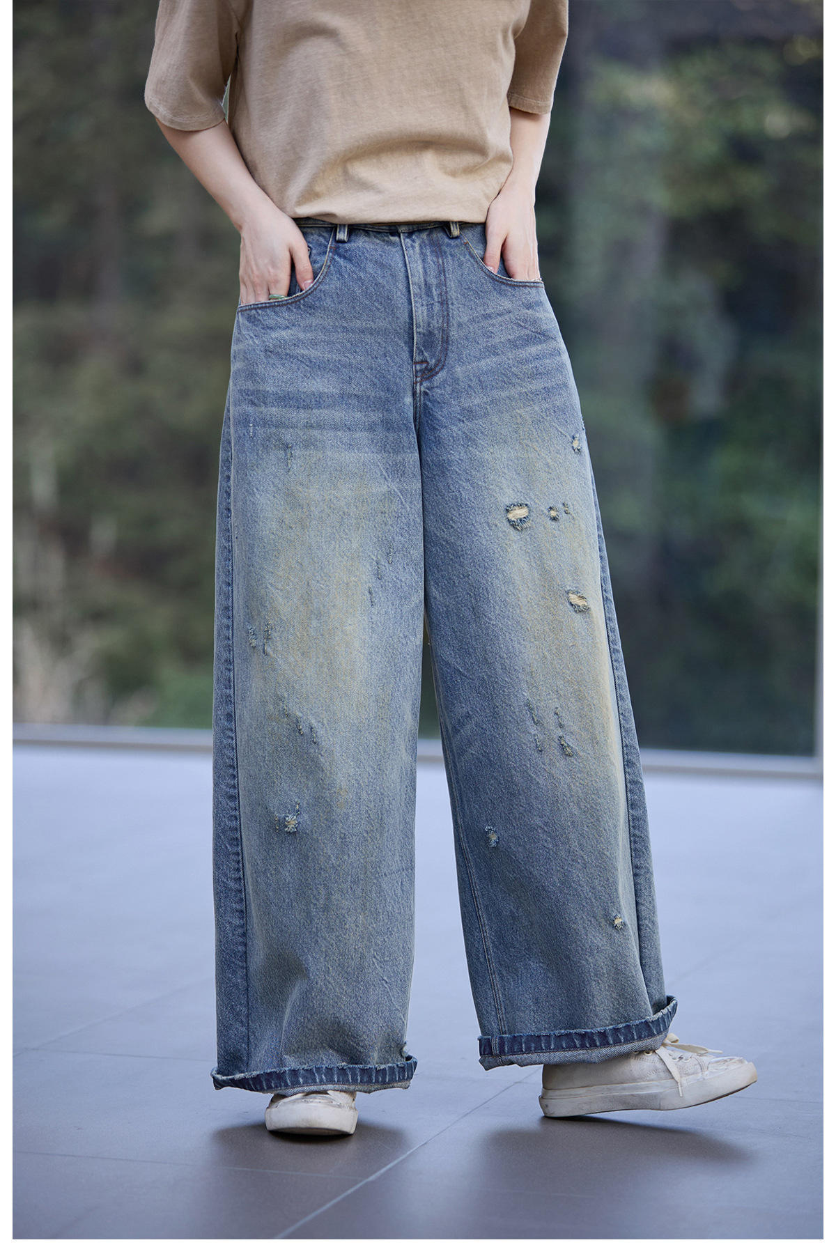 【 Random Thoughts 】 Summer Storm Ripped Heavy Washed jeans straight-leg pants for all four seasons pic 70
