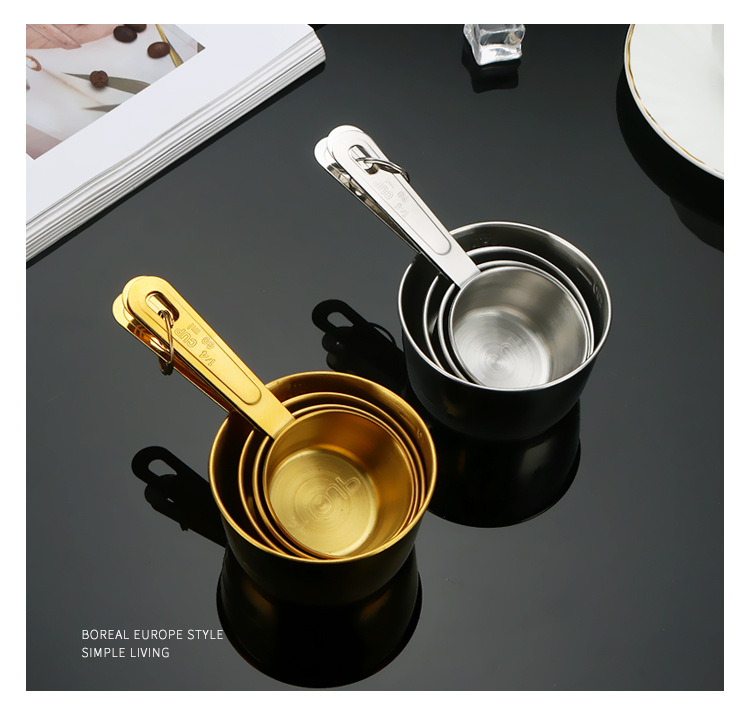 Cross-border 210 430 stainless steel graduated measuring cup set, baking coffee kitchen household four-piece measuring tool set pic 13
