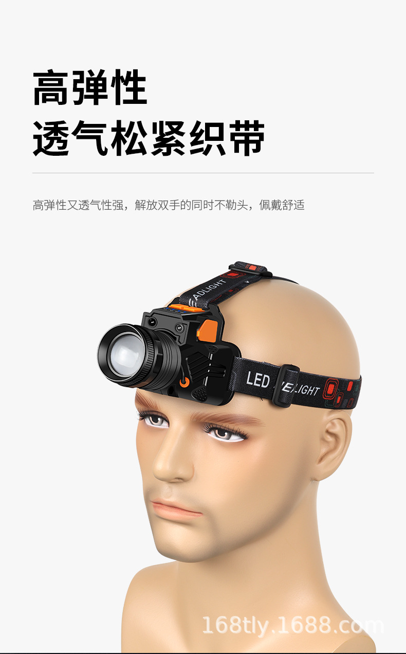 Cross-border rotating zoom white laser strong light LED sensor headlamp, outdoor night fishing multi-functional USB charging headlamp pic 13