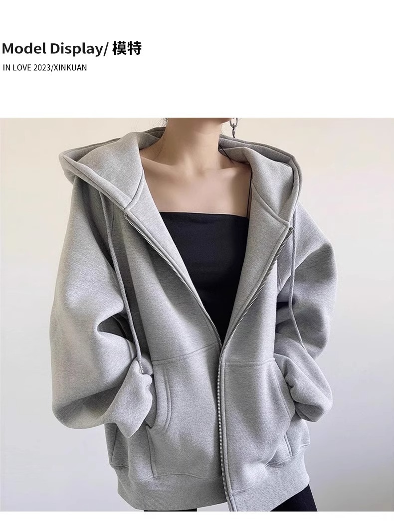 春秋薄款纯棉外套oversize大码宽松开衫卫衣ins胖mm上衣男女同款详情21