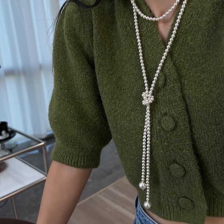 法式施家珍珠项链串珠配饰女轻奢小众复古百搭毛衣链高级感长款详情6