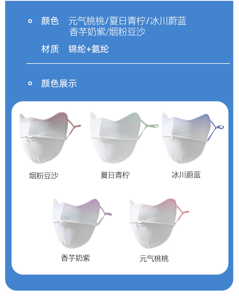 防晒口罩女夏冰丝渐变色腮红户外全脸遮阳防紫外线透气护眼角面罩详情13