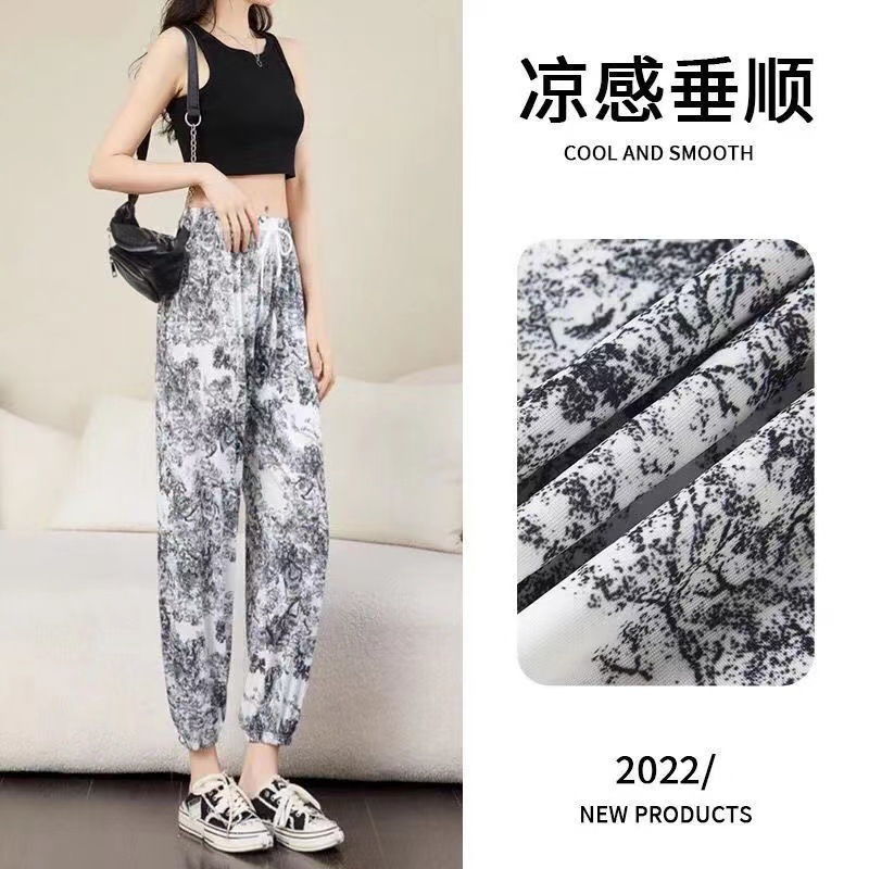 国潮-2026年新款冰丝印花休闲裤女夏高腰宽松灯笼裤凉凉花裤防蚊详情5