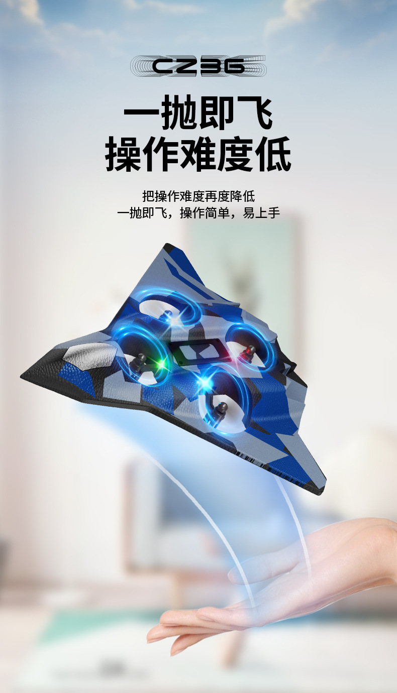 跨境外贸CZ36泡沫遥控飞机特技环绕滑翔机手抛儿童电动战斗机遥控玩具详情4