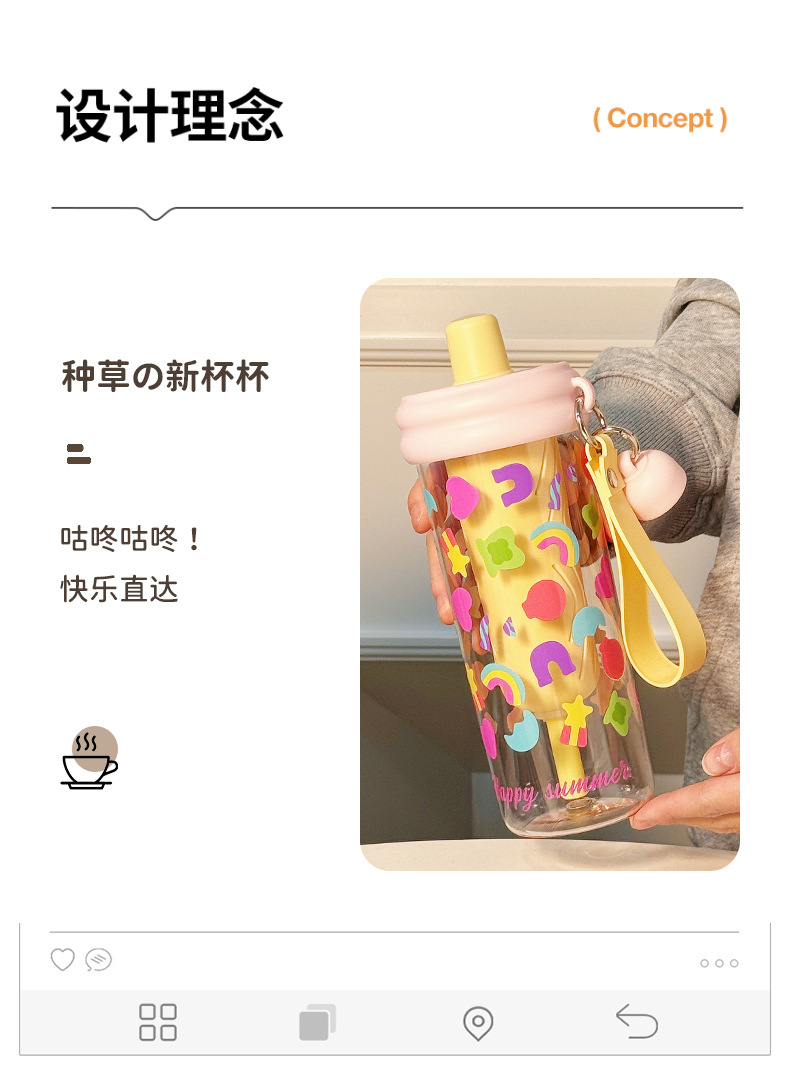 卡通花茶塑料吸管杯水杯女生高颜值ins风学生可爱TRitan塑料水杯详情3