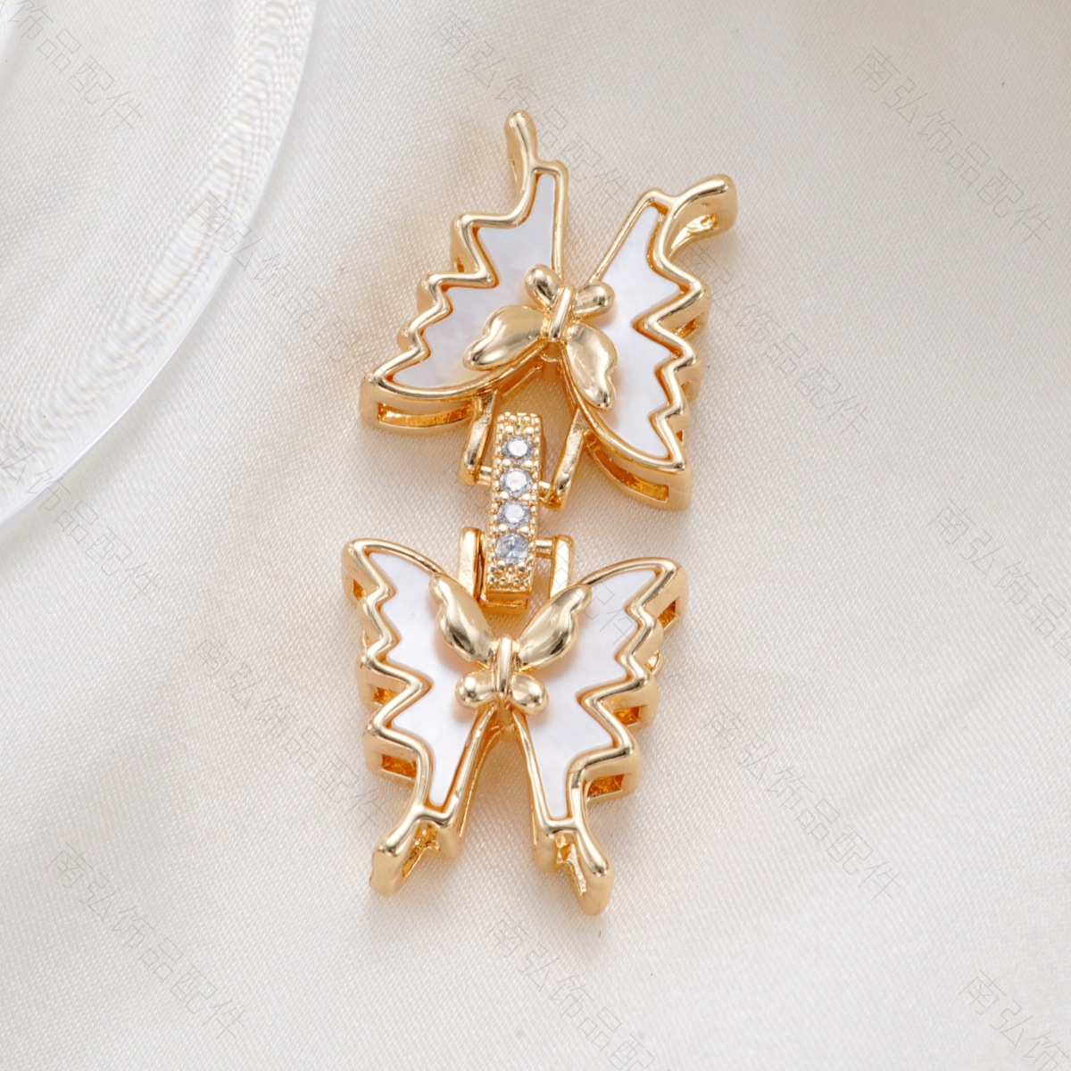 铜镀18k高保色镶白贝蝴蝶对扣珍珠项链扣头高级DIY饰品珠宝配件详情10