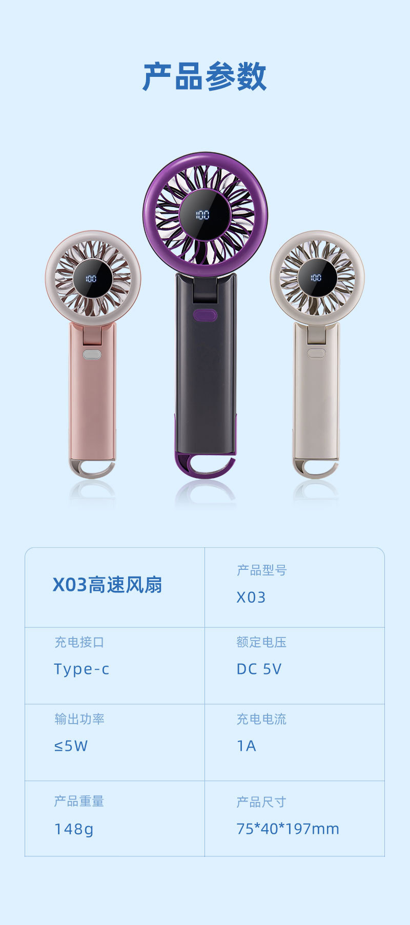 2025新款手持小风扇无叶大风超静音usb充电KC/PSE认证便携式风扇详情13