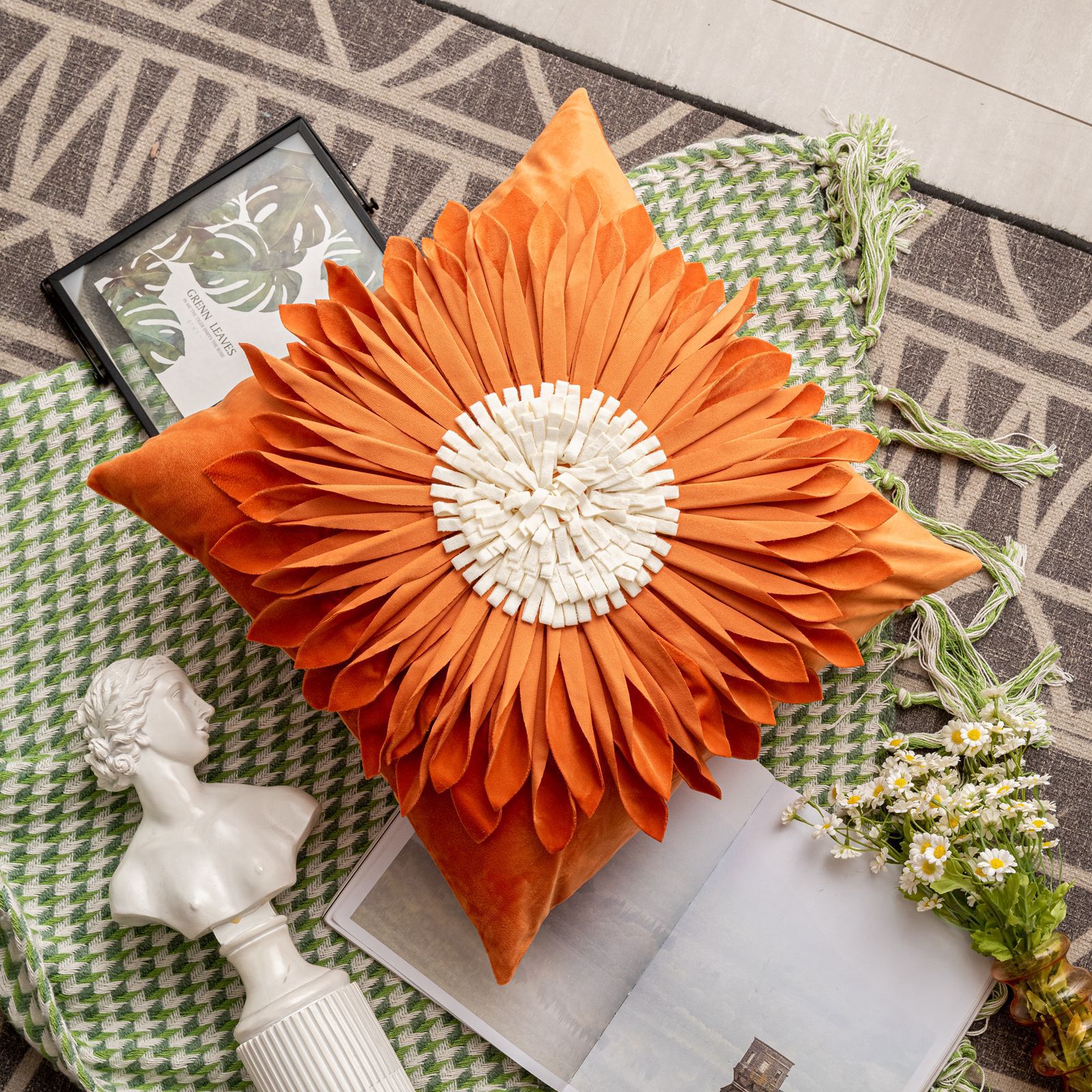 Internet-famous InS-style sun flower pillowcase, small Daisy bedside cushion, office sunflower pillow cover pic 6
