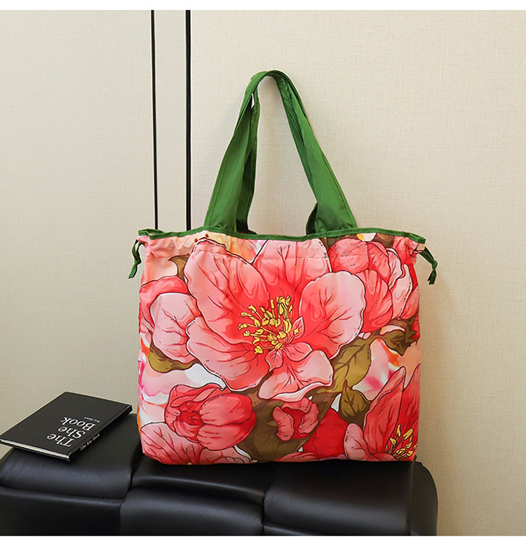 大容量花朵印花单肩包防水购物袋尼龙外出托特包时尚复古手提包详情36