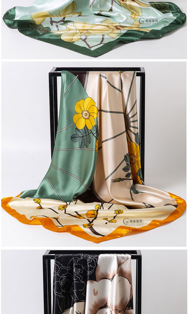 Chinese trend direct sales for overseas gift-giving, Chinese-style 90*90cm large square scarf, faux silk scarf, shawl, spring and autumn new style pic 13