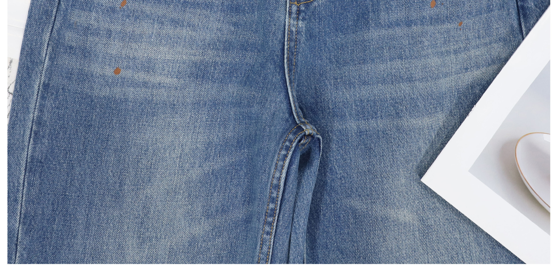 AC blue straight-leg jeans for women, high-waisted wide-leg, ink-wash distressed printed flared pants, dirty pants, Spring 2026 new style pic 10