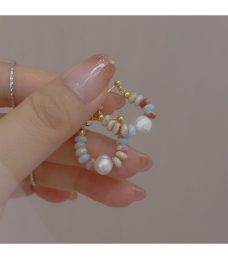 银针异形淡水珍珠寿山石耳环女爆款耳圈耳饰蛇皮花纹简约时尚耳饰详情2