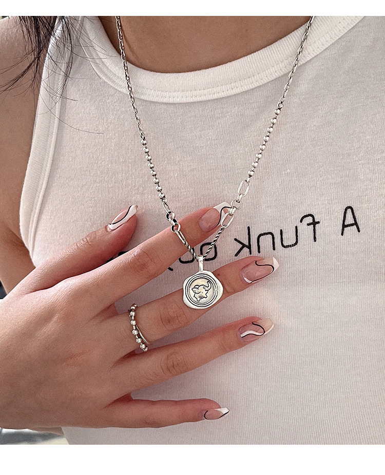 S925纯银复古圆牌小象图章项链女韩风高雅感毛衣链小众饰品精品详情11