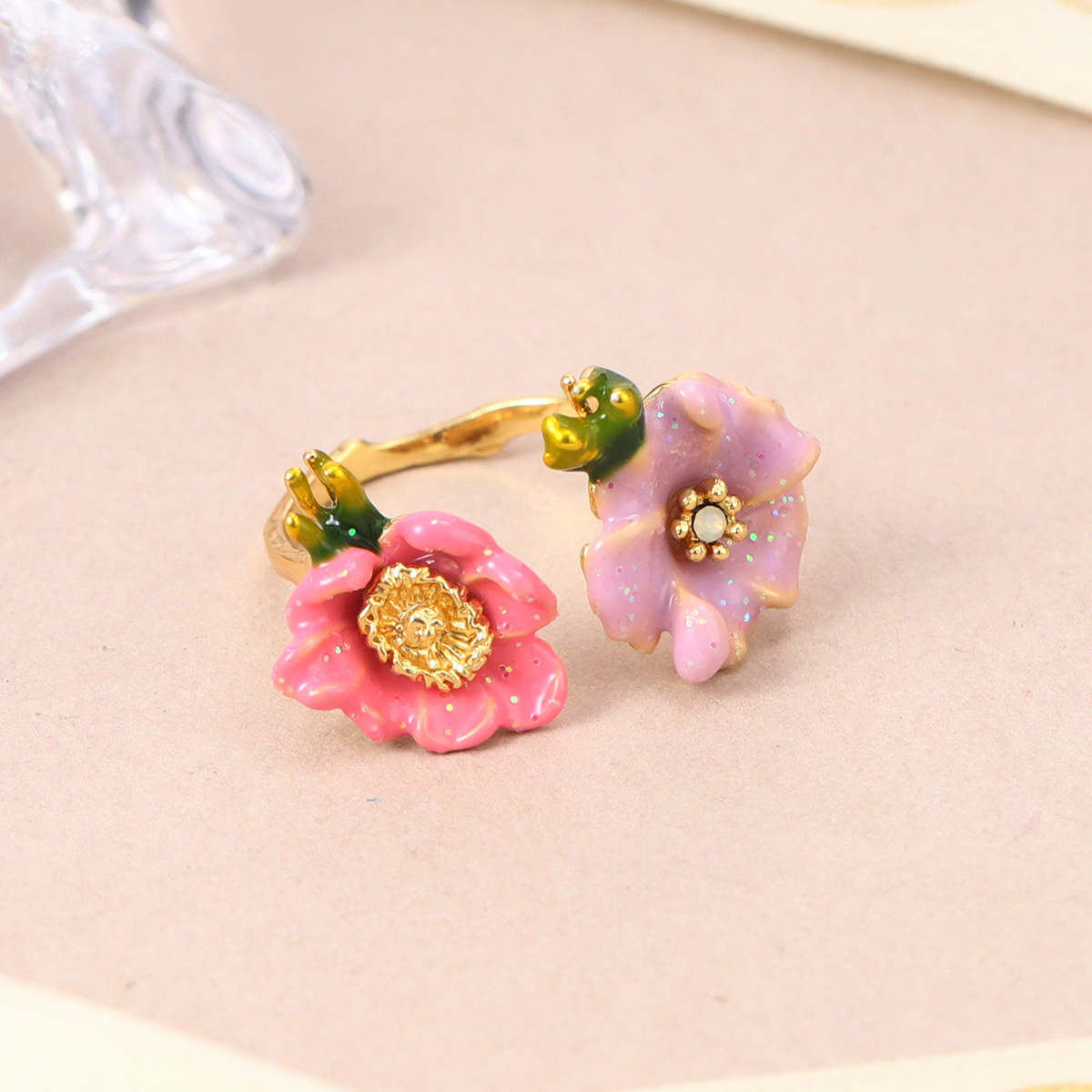 森系珐琅高级感锆石彩色戒指可调节小众设计不掉色花朵指环开口戒详情20