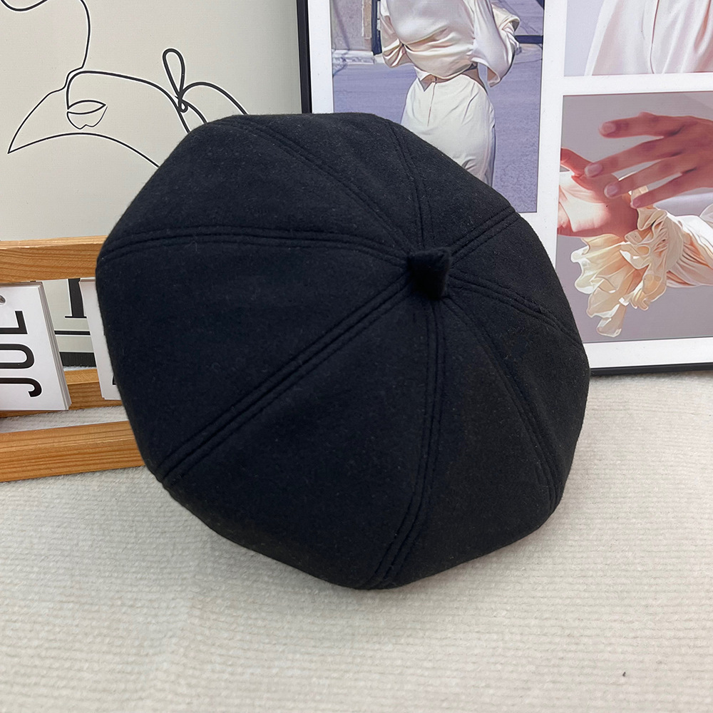 Korean style versatile autumn and winter new Beret hats for women, British retro woolen painter hats, Japanese casual octagonal hats for women pic 5