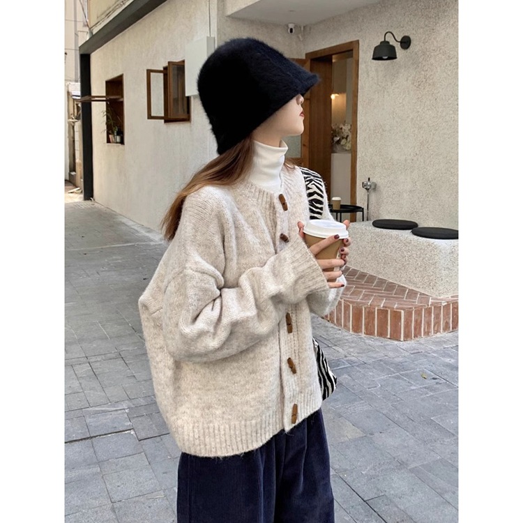 复古牛角扣毛衣秋冬外套韩版慵懒风针织开衫外穿上衣新款女装秋详情6