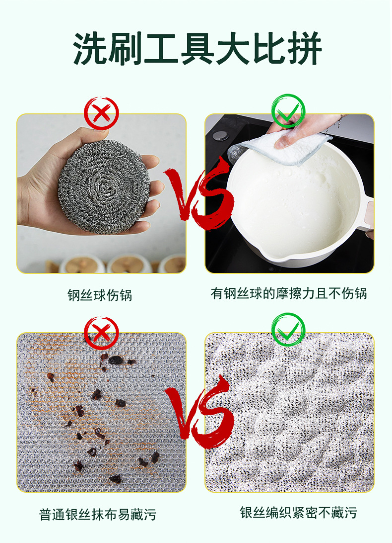 Bubble dishcloth, silver thread cloth, cotton yarn dishcloth, double-layer thickened non-stick dishcloth, scouring pad, absorbent cloth pic 4