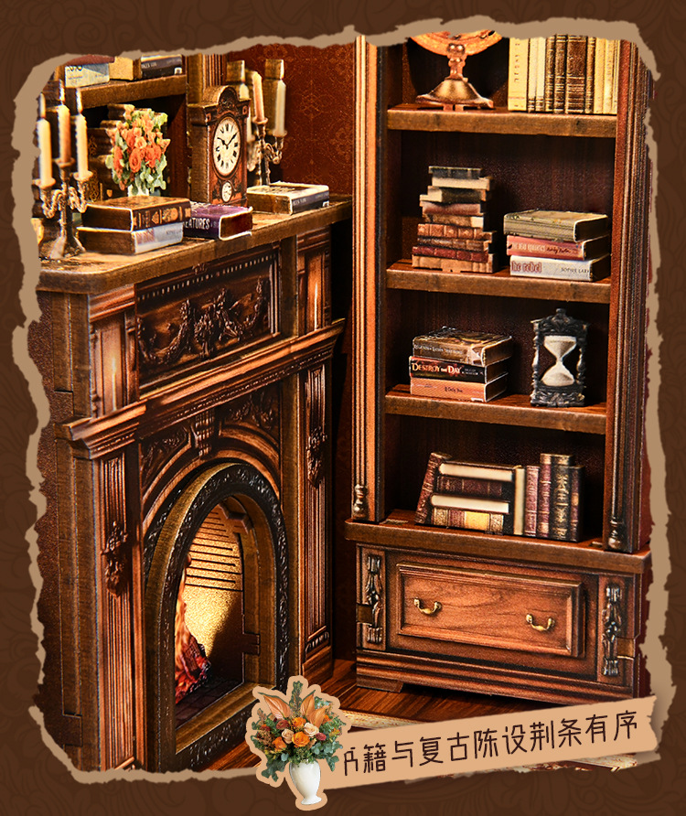 Customized diy small house, Micro Light Bookstore, 3d stereoscopic jigsaw puzzle, hand-assembled bookstand model, wooden bookstand model pic 7