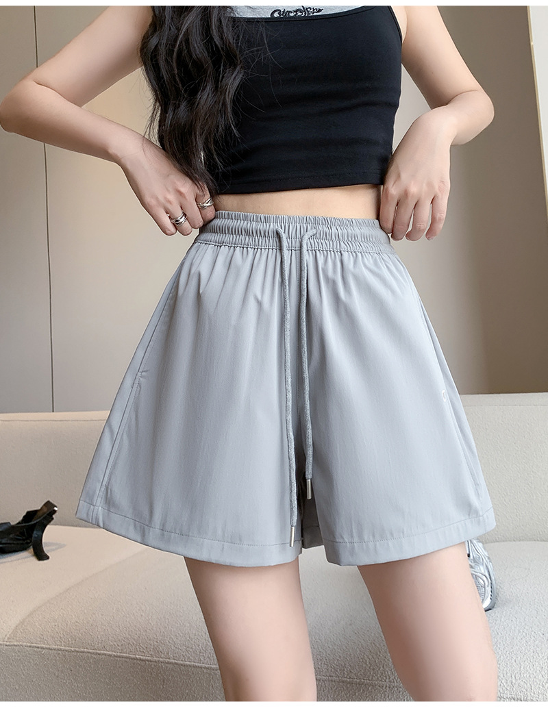 诗之韵速干不易皱刺绣短裤女高腰休闲运动阔腿百搭时尚马卡龙短裤详情27