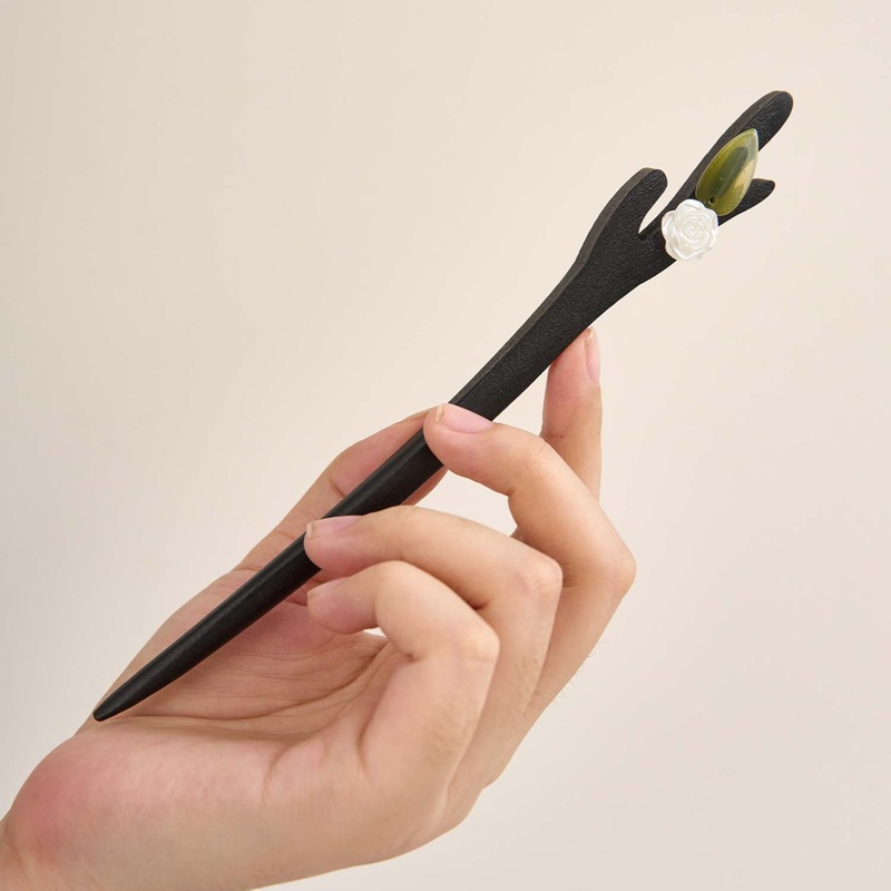 发簪古风盘发步摇新中式高级气质绒花汉服发饰木簪子简约簪子批发详情9