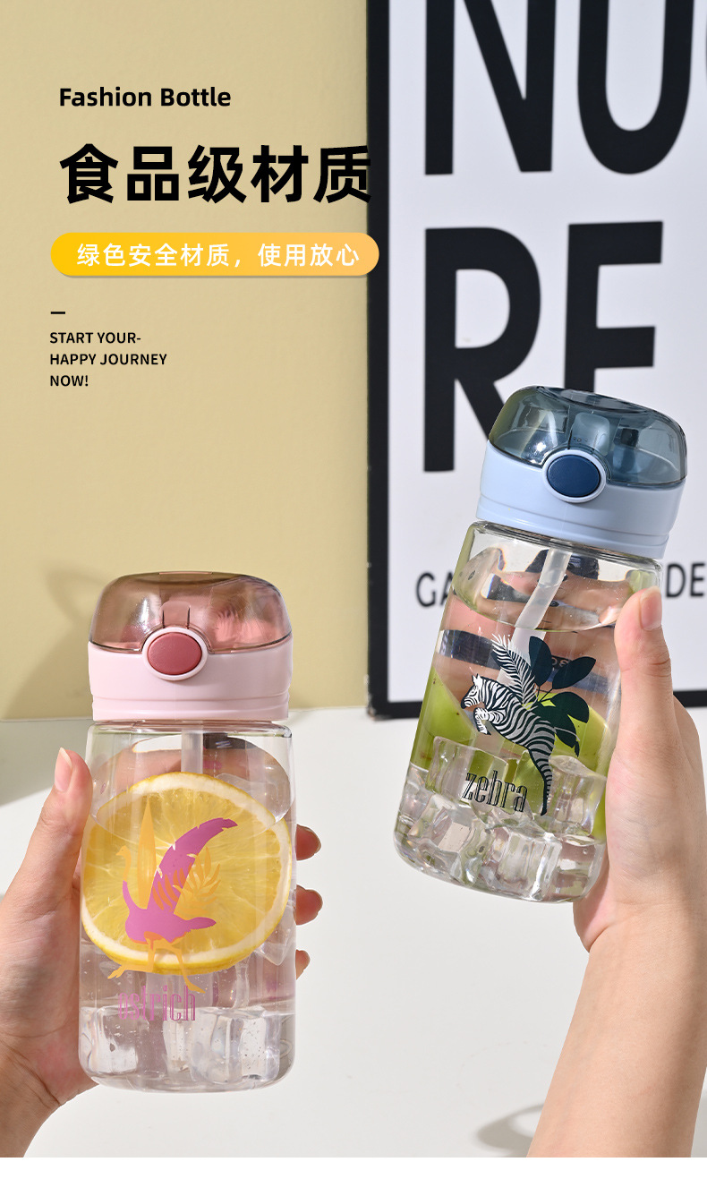 吸管水杯ins风图案爆款塑料水杯耐高温刻度学生杯子批发简约水壶详情5