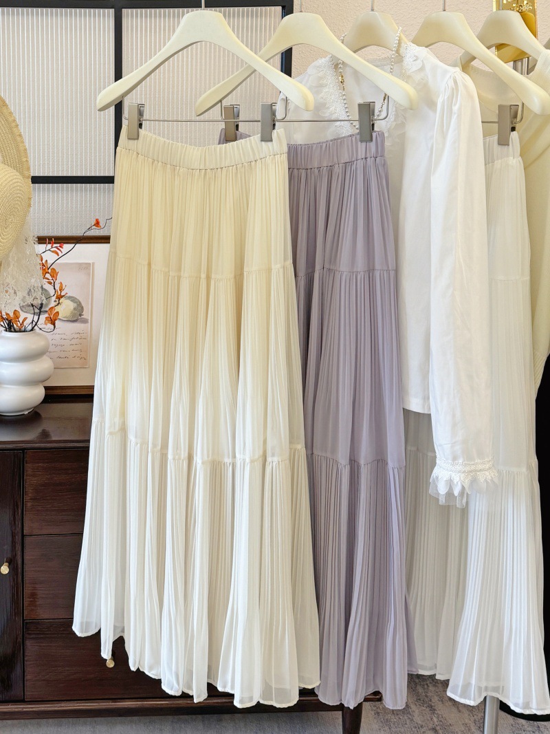 2025新款高腰仙女裙压褶裙长裙温柔风紫色半身裙女春夏气质百搭详情4
