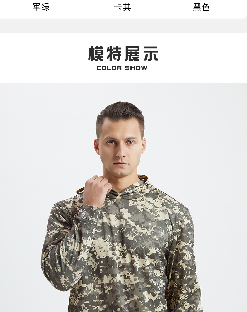 Yitu Custom long-sleeved T-shirt quick-drying hooded sun protection Outdoor sports fitness breathable tactical camouflage T-shirt for camping and fishing men pic 16