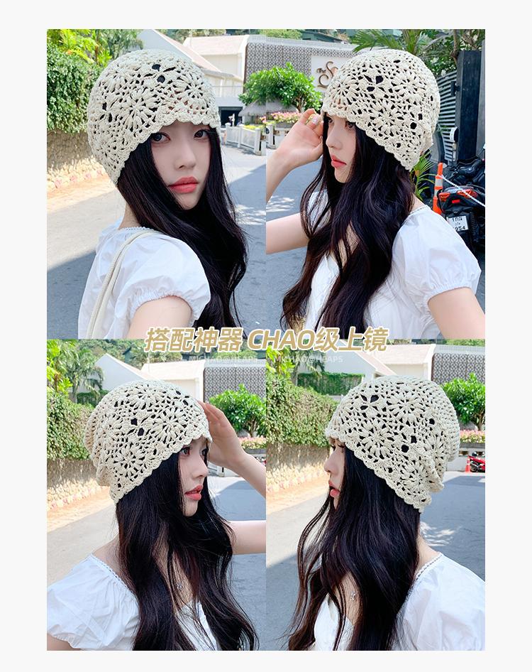 Japanese-style hand-woven headband hats for women, thin, hollowed-out woolen hats, retro and artistic knitted hats, Dui Dui hats pic 5