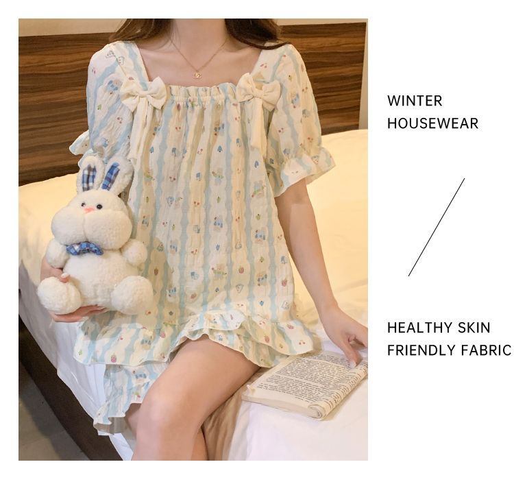 Cloud cotton pajamas for women, summer with chest pads, short sleeves and shorts, Korean sweet princess-style home wear set, can be worn outside pic 11